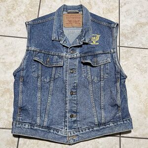 VTG 90's Levis Denim Trucker Vest Mens Size Large Blue Knights Texas USA 70595
